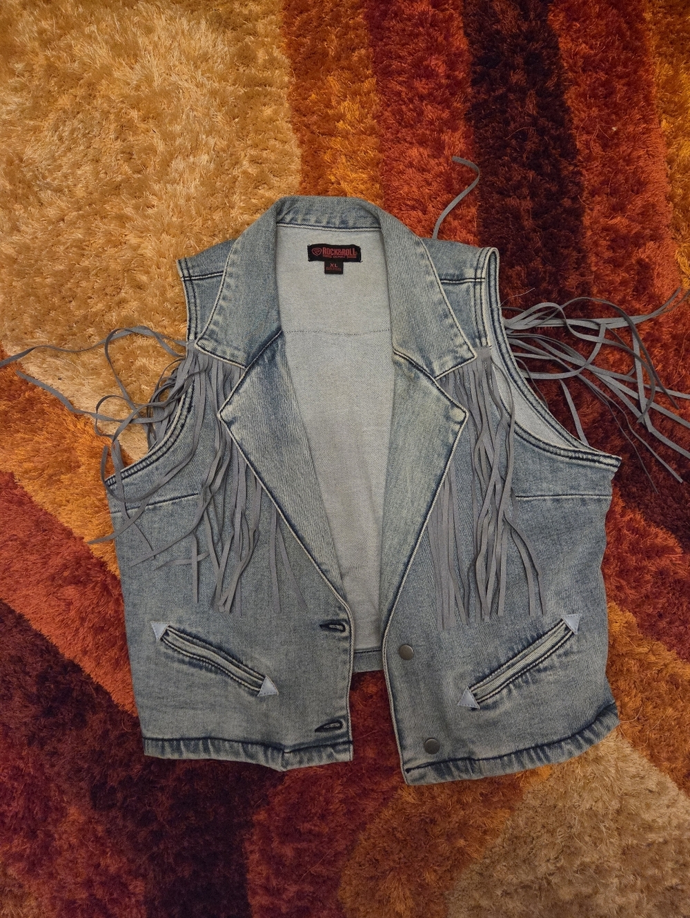 Rock & Roll Denim Fringe Vest in Light Blue